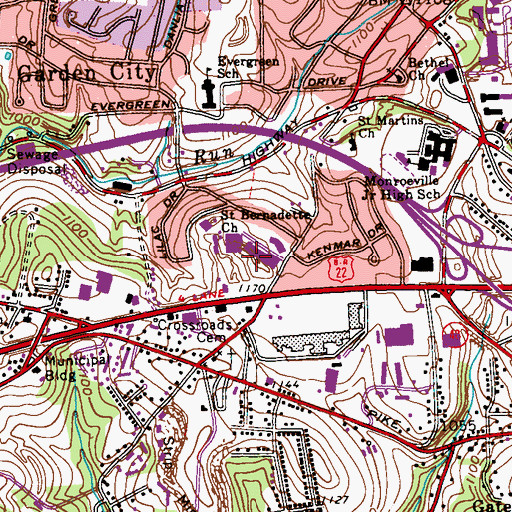 Topographic Map of Monroe Plaza, PA