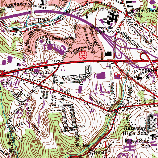 Topographic Map of Miracle Mile Shopping Center, PA