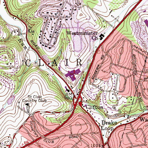 Topographic Map of Upper Sainte Clair High School, PA