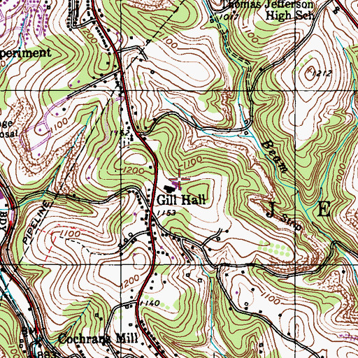 Topographic Map of Gill Hall Elementary School, PA