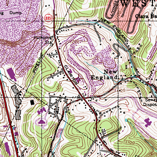 Topographic Map of New England Elementary School, PA