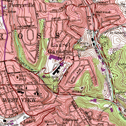 Topographic Map of North Hills Junior High School, PA