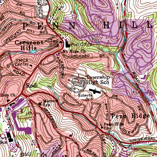 Topographic Map of Penn Hills Senior High School, PA