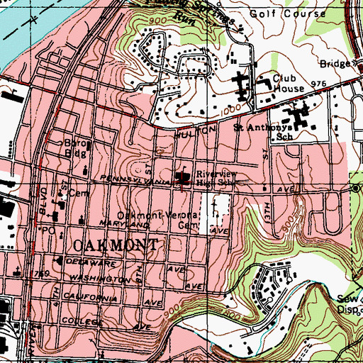 Topographic Map of Tenth Street Elementary School, PA