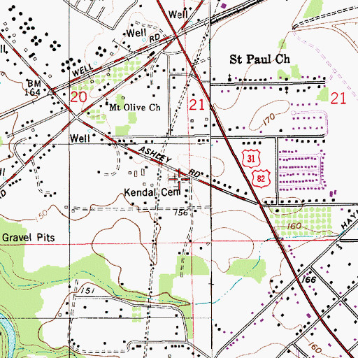 Topographic Map of Kendal Cemetery, AL