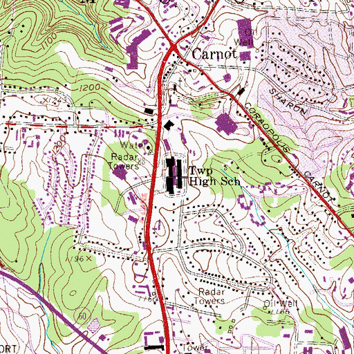 Topographic Map of Moon Middle School, PA