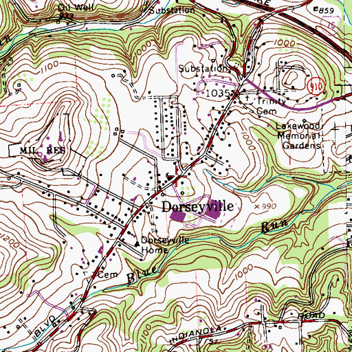 Topographic Map of Dorseyville Junior High School, PA