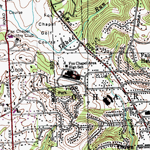 Topographic Map of Fox Chapel High School, PA