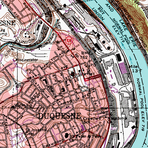 Topographic Map of Duquesne Junior High School, PA