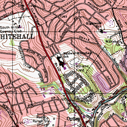 Topographic Map of Baldwin High School, PA