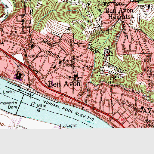 Topographic Map of Ben Avon Elementary School, PA