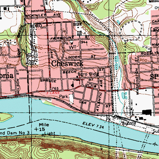 Topographic Map of Acmetonia Elementary School, PA