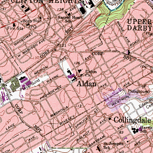 Topographic Map of Aldan Elementary School, PA