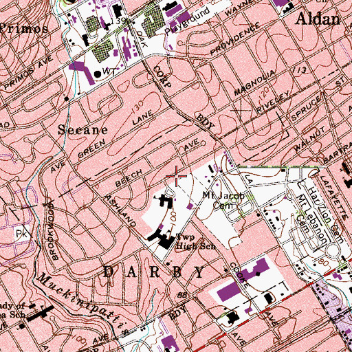 Topographic Map of Darby Township Elementary School, PA