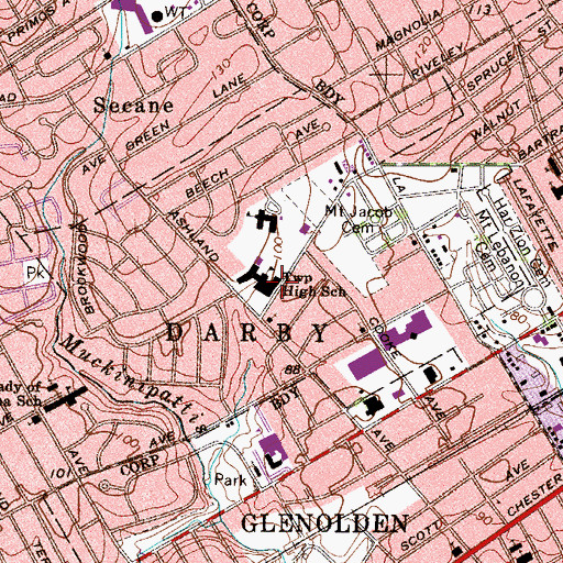 Topographic Map of Ashland Middle School, PA