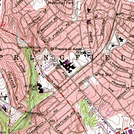 Topographic Map of Springfield High School, PA