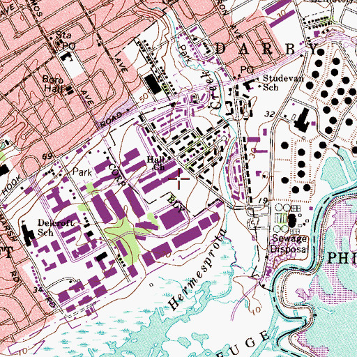 Topographic Map of Delaware County Area Vocational-Technical School-Folcroft, PA