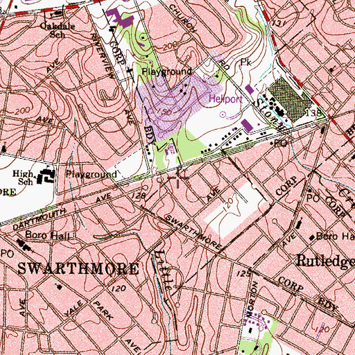Topographic Map of Swarthmore-Rutledge K-8, PA