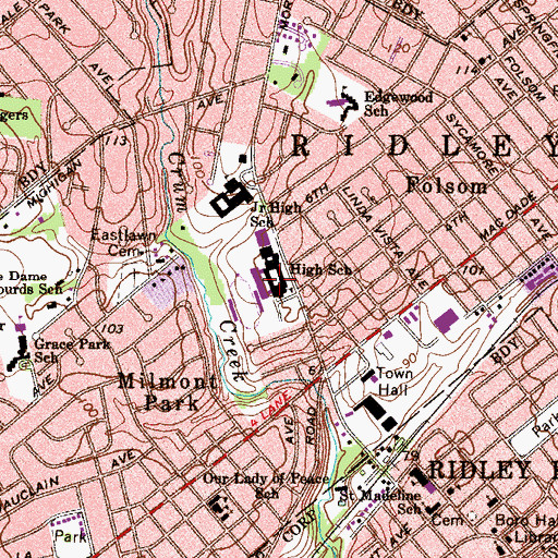 Topographic Map of Ridley Senior High, PA