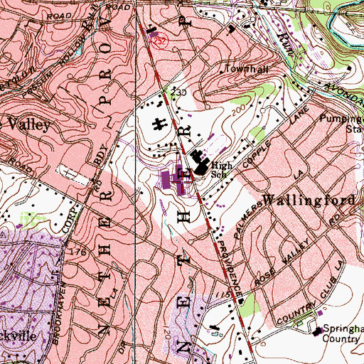 Topographic Map of Strath Haven High School, PA