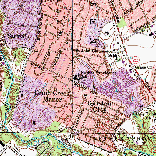 Topographic Map of Nether Providence Middle School, PA