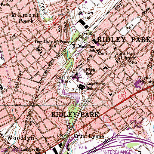Topographic Map of Ridley Junior High School, PA