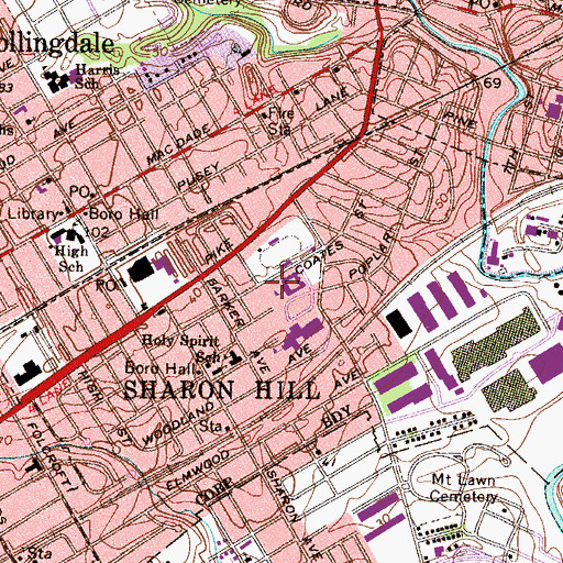 Topographic Map of Sharon Hill Elementary School, PA