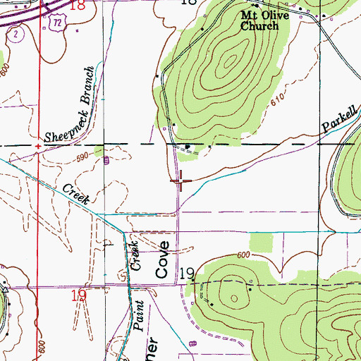 Topographic Map of Kennamer Cove, AL