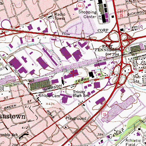 Topographic Map of Hills Shopping Center - West, PA