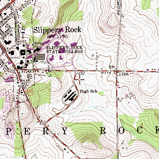 Topographic Map of Slippery Rock Area Middle School, PA
