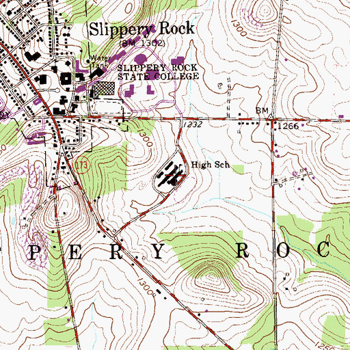 Topographic Map of Slippery Rock Area High School, PA