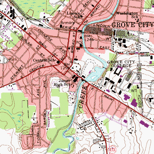 Topographic Map of Grove City Area Junior High School, PA