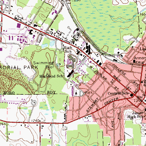 Topographic Map of Highland Elementary School, PA