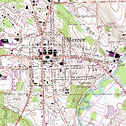 Topographic Map of Mercer Area Elementary School, PA