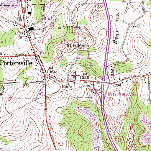 Topographic Map of Muddy Creek-Portersville Elementary School, PA
