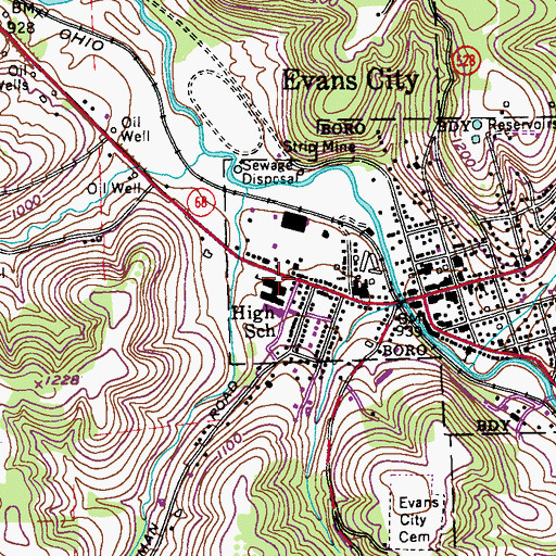 Topographic Map of Evans City Elementary School, PA