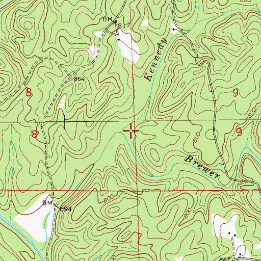Topographic Map of Kennedy Branch, AL