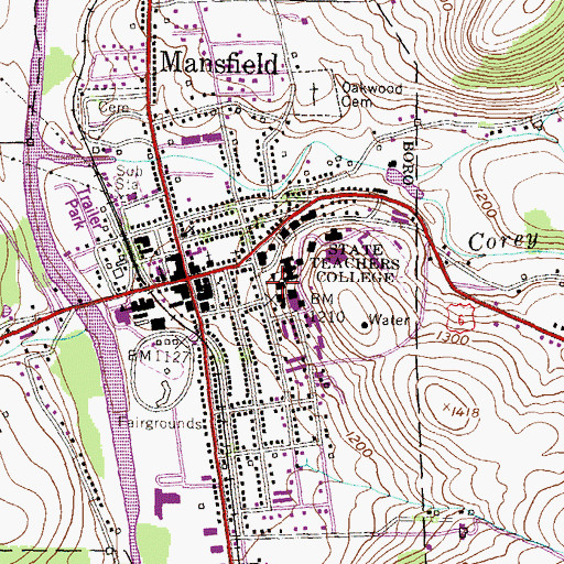 Topographic Map of Mansfield University of Pennsylvania, PA