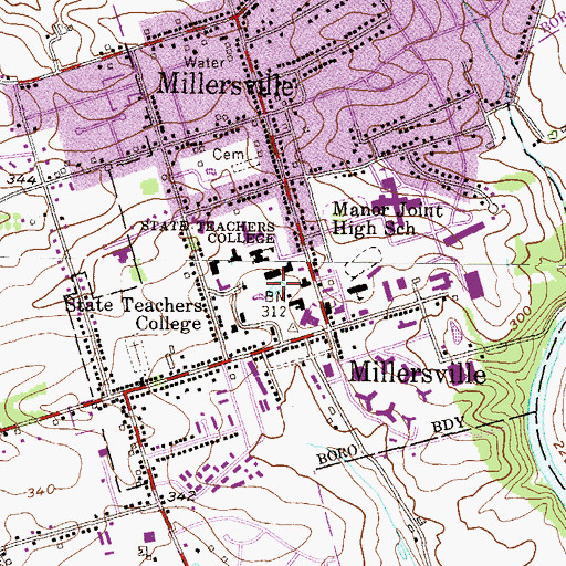 Topographic Map of Millersville University of Pennsylvania, PA