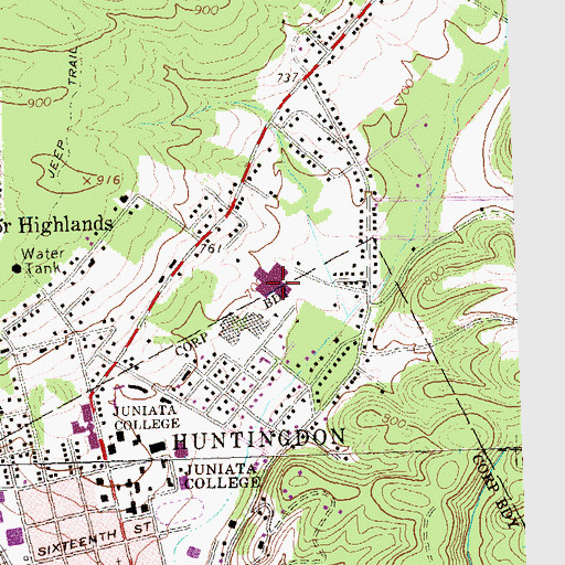 Topographic Map of Huntingdon Area Senior High School, PA