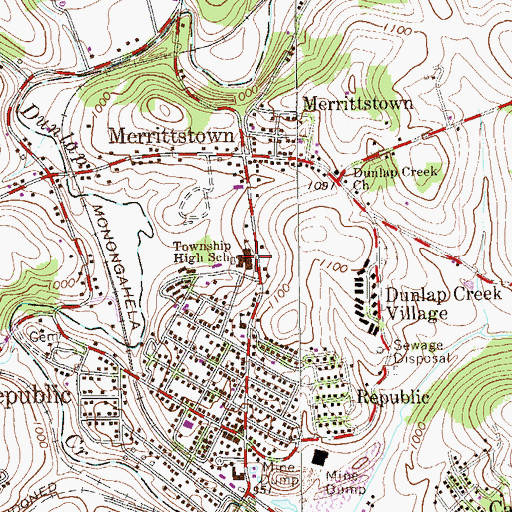 Topographic Map of Redstone Middle School, PA