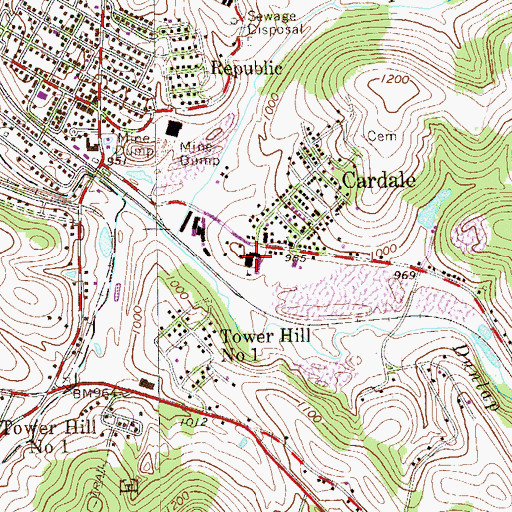 Topographic Map of Cardale Elementary School, PA