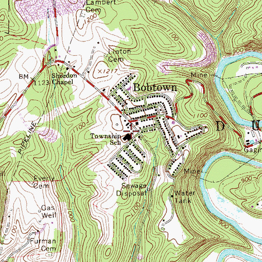 Topographic Map of Bobtown Elementary School, PA