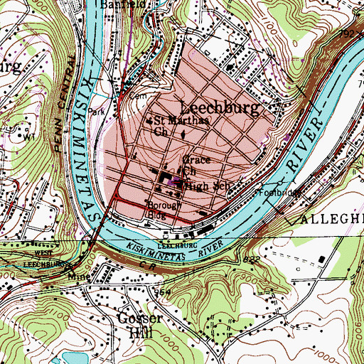 Topographic Map of Leechburg Area Junior / Senior High School, PA