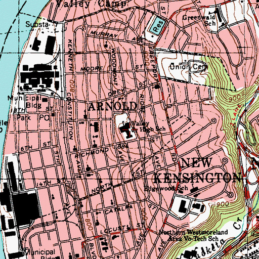 Topographic Map of Valley Middle School, PA