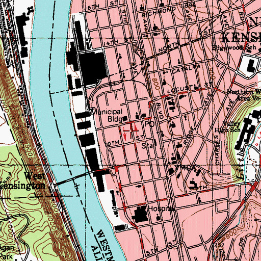 Topographic Map of John F Kennedy Elementary School, PA