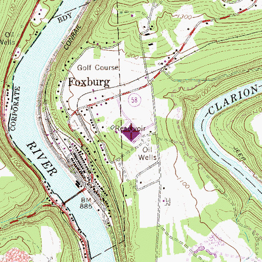 Topographic Map of Allegheny Clarion Valley High School, PA