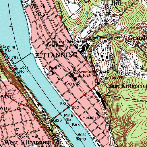 Topographic Map of Kittanning Junior High School, PA