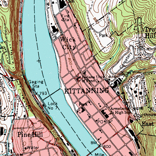 Topographic Map of Indiana University of Pennsylvania - Armstrong Campus, PA