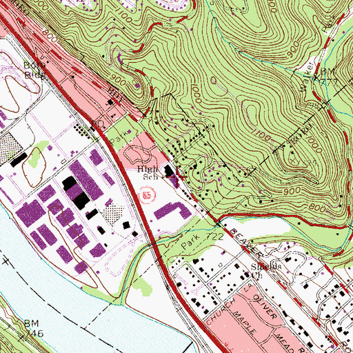 Topographic Map of Quaker Valley High School, PA